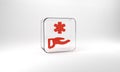 Red Cross hospital medical icon isolated on grey background. First aid. Diagnostics symbol. Medicine and pharmacy sign Royalty Free Stock Photo