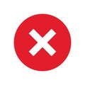 Red cross icon isolated sign of wrong or error button on white background