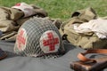 Red cross military helmet