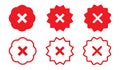 Red cross not-verified symbol icon set with fill and stroke