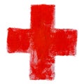 Red cross painted by hand isolated on white. First aid kit medical icon. Medicine health hospital sign or emergency medicine