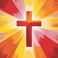 Red Cross Symbol with Radiating Yellow and Orange Light Rays Background Royalty Free Stock Photo