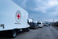 A red cross truck car transporting humanitarian aid Royalty Free Stock Photo