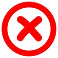 Red cross. Wrong symbol. Incorrect sign. Error in circle