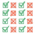 Red cross X and green hook V with hatching, in checkbox. Yes No icons for highlight selection. Vector set Royalty Free Stock Photo