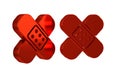 Red Crossed bandage plaster icon isolated on transparent background. Medical plaster, adhesive bandage, flexible fabric