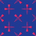 Red Crossed oars or paddles boat icon isolated seamless pattern on blue background. Vector Royalty Free Stock Photo