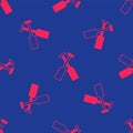 Red Crossed oars or paddles boat icon isolated seamless pattern on blue background. Vector Royalty Free Stock Photo