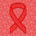 Red crossed ribbon on patterned background. The symbol of the struggle with AIDS. Royalty Free Stock Photo