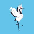 Red Crowned Crane as Long-legged and Long-necked Bird Standing with Spread Wings on Blue Background Vector Illustration Royalty Free Stock Photo