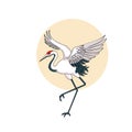 Red Crowned Crane Bird Standing with Spread Wings vector