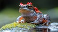 Red-crowned Toadlet Resting on a Mossy Rock, Its Vibrant Markings Glowing in the Light Royalty Free Stock Photo