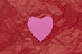 red crumpled paper and pink heart, texture, festive background love