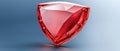 Red crystal shield with sharp facets and glowing reflections, representing innovative cybersecurity, advanced IT systems, and f