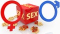 Red cube with sex concept and male,female gender symbols Royalty Free Stock Photo