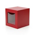 Red Cube with a Square Window on a White Background image photo Royalty Free Stock Photo
