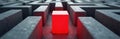 Red cube stands out in dark maze. Complex path and obstacle, find way. Solution, strategy, and insight needed. Problem solving Royalty Free Stock Photo