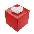 A red cube with a white heart-shaped object on top in a 3d rendered image isolated on white background Royalty Free Stock Photo