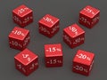 Red cubes with different discounts for sale. Figures with percentages Royalty Free Stock Photo