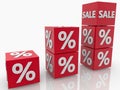 Red cubes with percent and sale concept Royalty Free Stock Photo