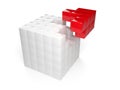 Red cubes puzzle piece from white cube over white background - software module, teamwork or standing out from the crowd leadership Royalty Free Stock Photo