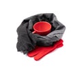 Red Cup and Autumn Shawl, Winter Drink Template, Scarf Isolated, Warm Drink and Gray Neckerchief