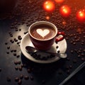 Red cup of coffee and coffee beans Royalty Free Stock Photo