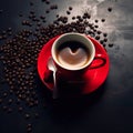 Red cup of coffee and coffee beans Royalty Free Stock Photo