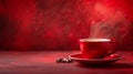 A red cup of coffee with steam coming out on a table, AI Royalty Free Stock Photo