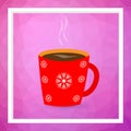 Red cup with coffee or tea. And snowflakes Royalty Free Stock Photo