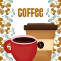 Red cup and disposable cup fresh beverage coffee time seeds background