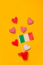 Red cup with heart shapes and flag of Italy Royalty Free Stock Photo