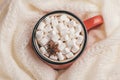 Red cup of hot cocoa and marshmallow Royalty Free Stock Photo