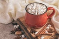 Red cup of hot cocoa and marshmallow Royalty Free Stock Photo