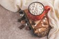 Red cup of hot cocoa and marshmallow Royalty Free Stock Photo