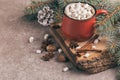 Red cup of hot cocoa with marshmallow Royalty Free Stock Photo