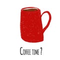 Red Cup illustration isolated on white background with text Coffe time Royalty Free Stock Photo