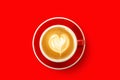 Red cup, Latte coffee heart shaped Royalty Free Stock Photo