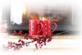 Red cup over fireplace