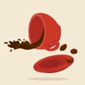 Red Cup Spilled  with plate coffee Royalty Free Stock Photo