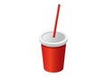 Red cups with straws for soda, juice or cold beverage Isolated on white background Royalty Free Stock Photo