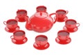 Red cups with teapot, 3D rendering Royalty Free Stock Photo