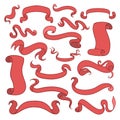 Red curled ribbons, set of vintage design elements. Vector illustration Royalty Free Stock Photo