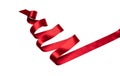 Red curly ribbon isolated on white background. Christmas decoration, gift Xmas present concept Royalty Free Stock Photo