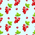 Red currant berries seamless pattern on light blue background