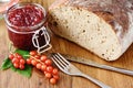 Red currant jam and fresh bread Royalty Free Stock Photo