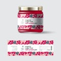 Red Currant Jam label and packaging. Jar with cap with label.