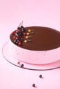 Red Currant Souffle Cake with chocolate glaze