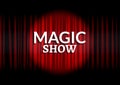 Red curtain with circle light. Magic show concept poster template design