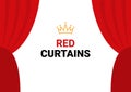 Red curtain flat simple illustration. Vector red curtain open cinema background design